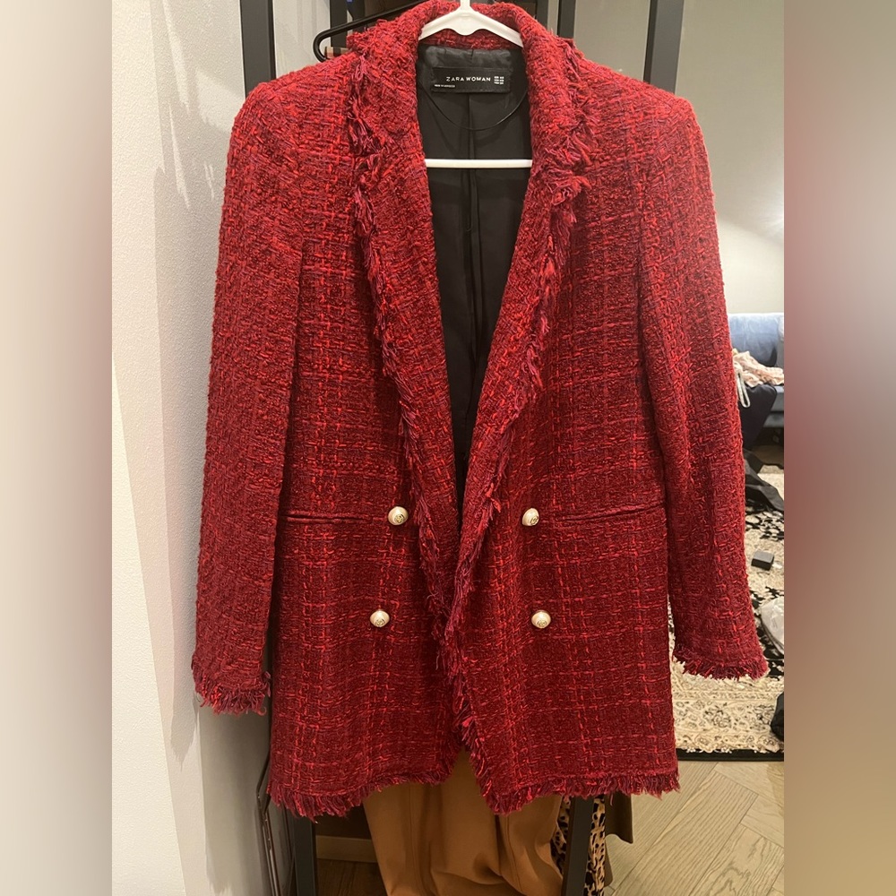 Red tweed coat by Zara
